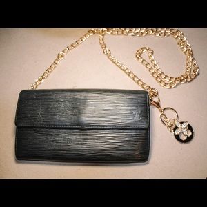 Authentic Louis Vuitton Black Epi Leather Wallet Converted Crossbody Purse